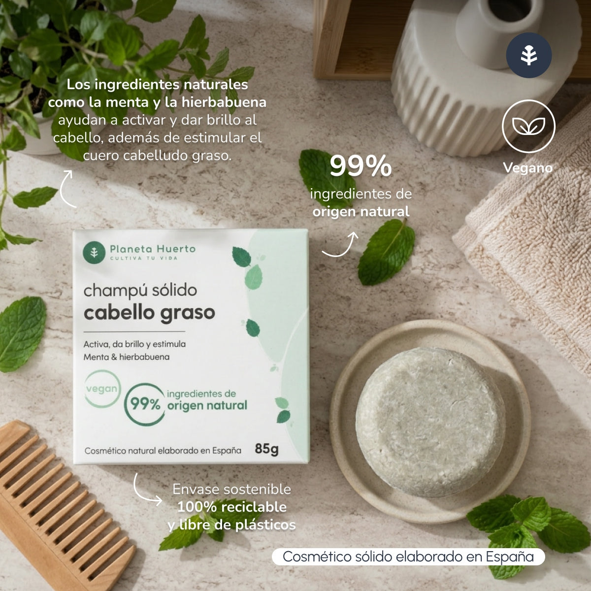 Planeta Huerto Champô Sólido Anti-Oleosidade Menta 85 gr