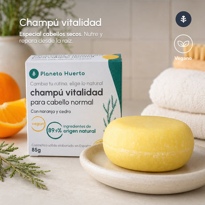 Champô sólido para cabelos normais, laranja e cedro, Planeta Huerto, 85 g