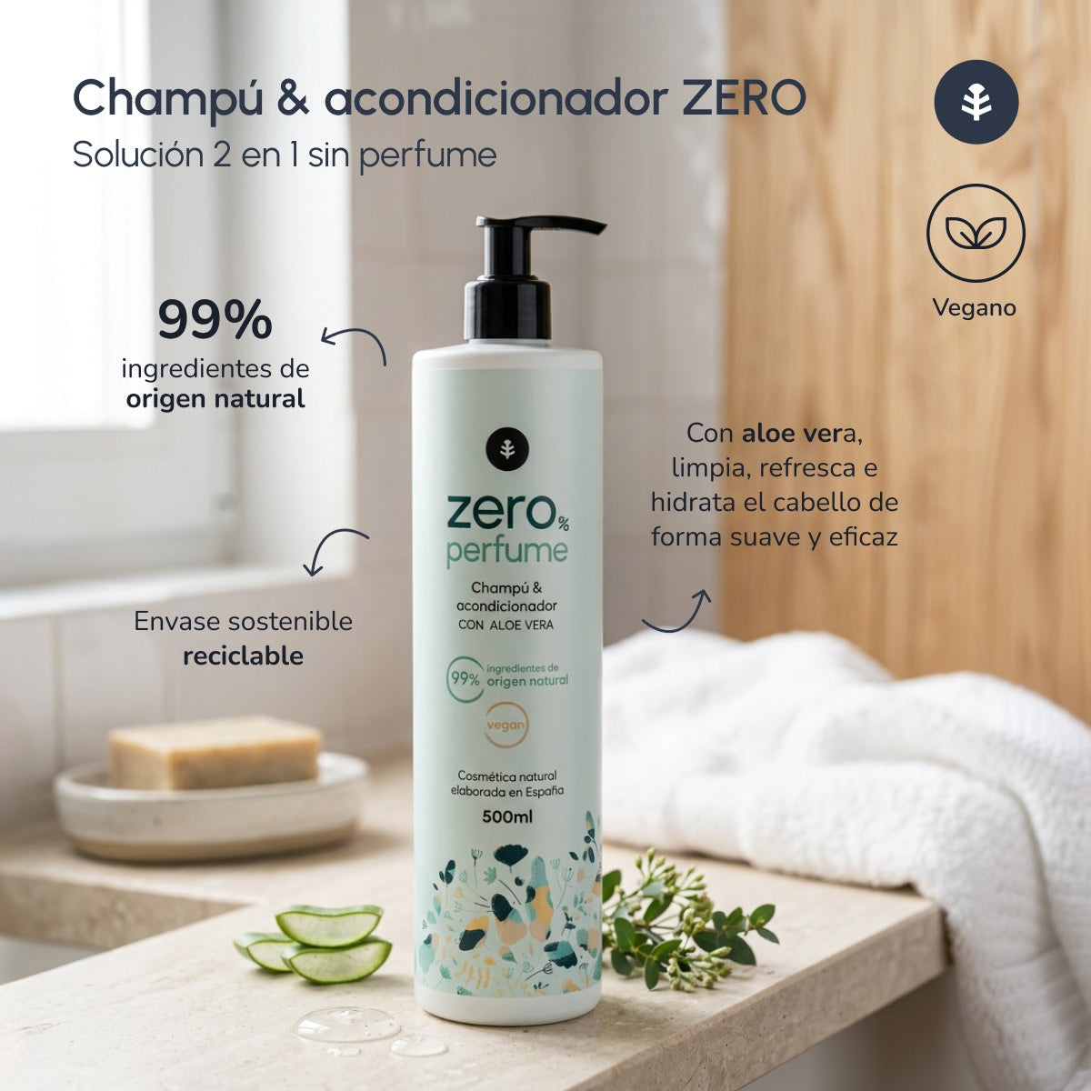 Champô e condicionador suavizantes sem fragrância Planeta Huerto para cabelos normais 500 ml