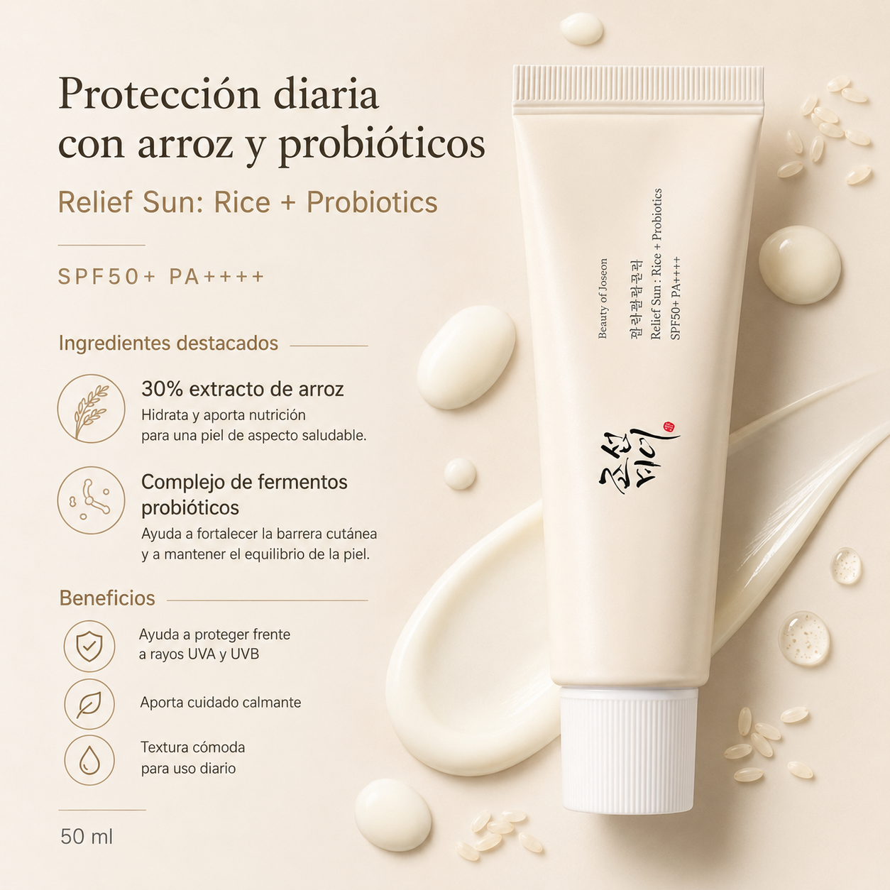 Protector Solar SPF50 Rice & Probiotics Relief Sun Beauty Of Joseon 50 ml