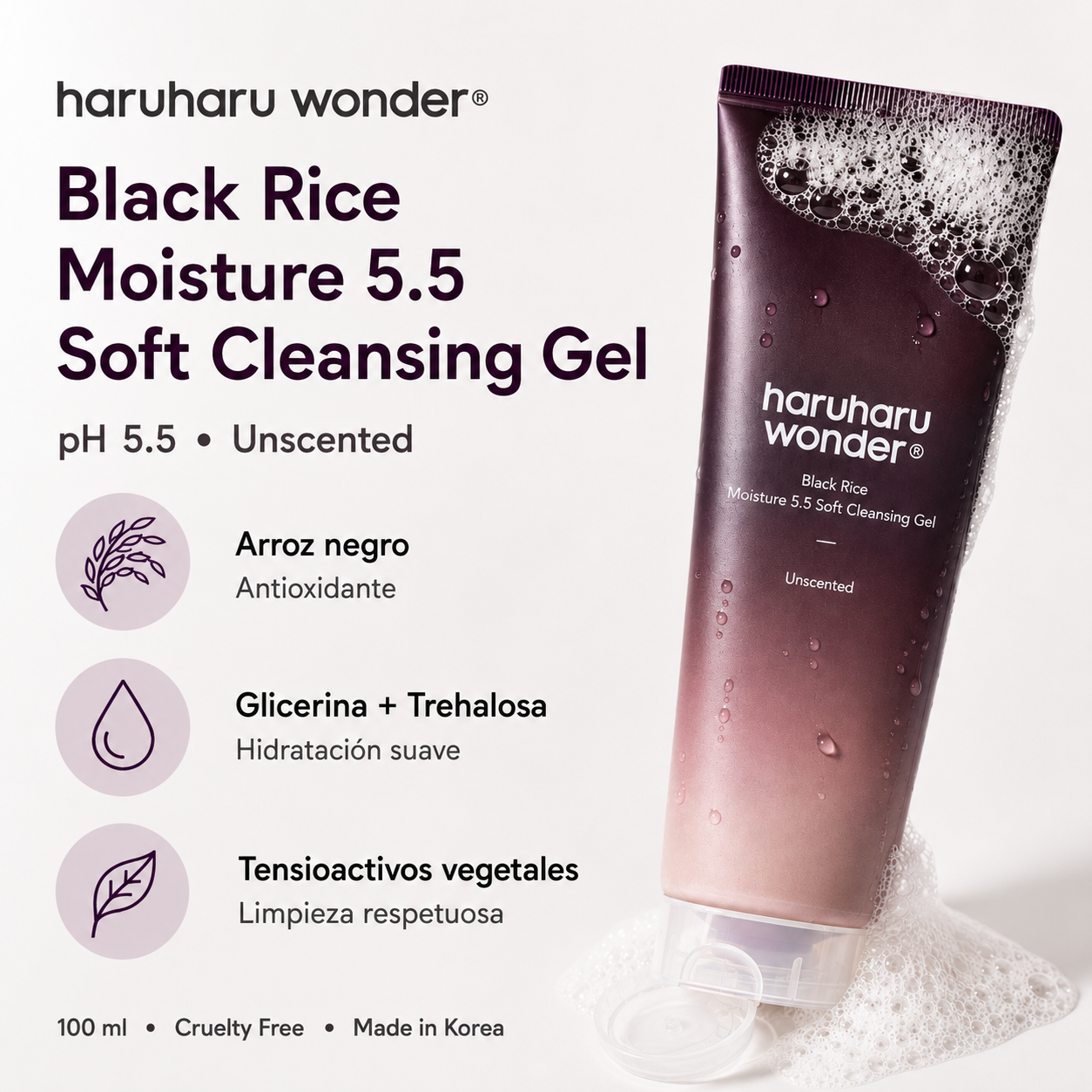 Gel limpiador Black Rice Moisture 5.5 Soft Cleansing Gel haruharu wonder 100 ml