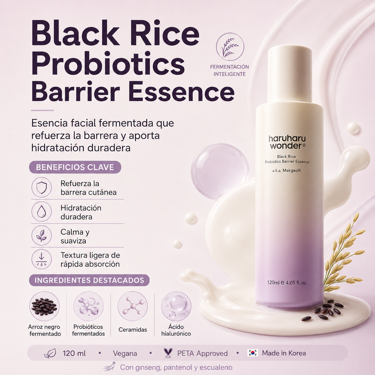 Esencia facial Black Rice Probiotics Barrier Essence haruharu wonder 120 ml