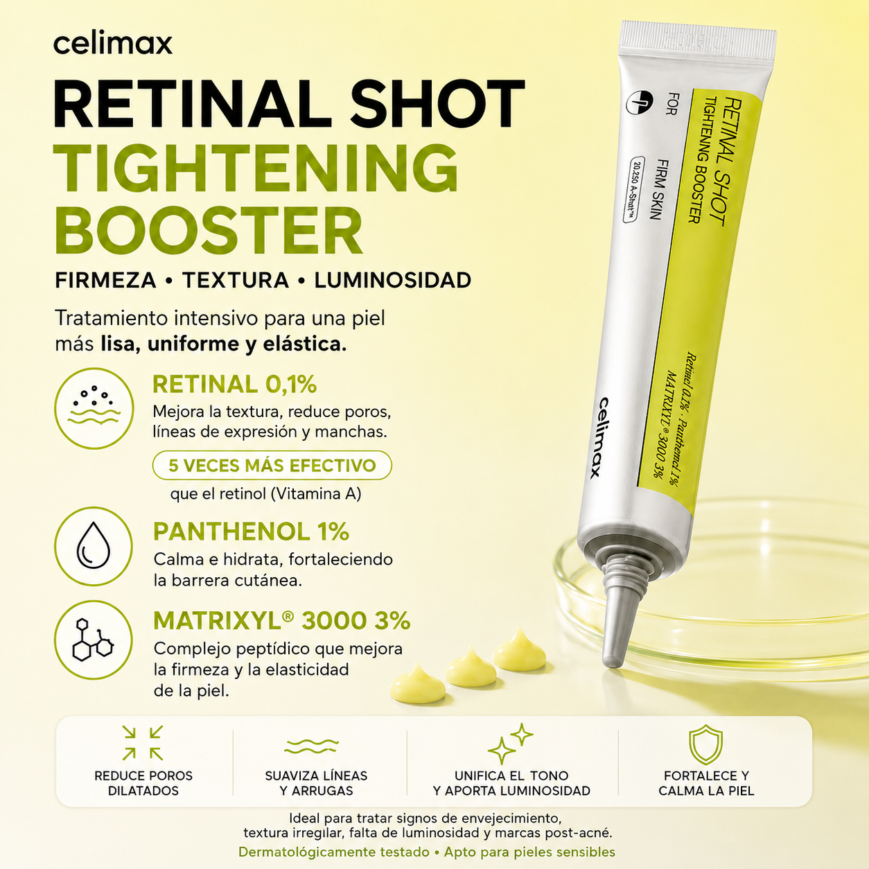 Potenciador Reafirmante, Minimizador De Poros, Arrugas Y Líneas De Expresión The Vita-A Retinal Shot Tightening Booster Celimax 15ml