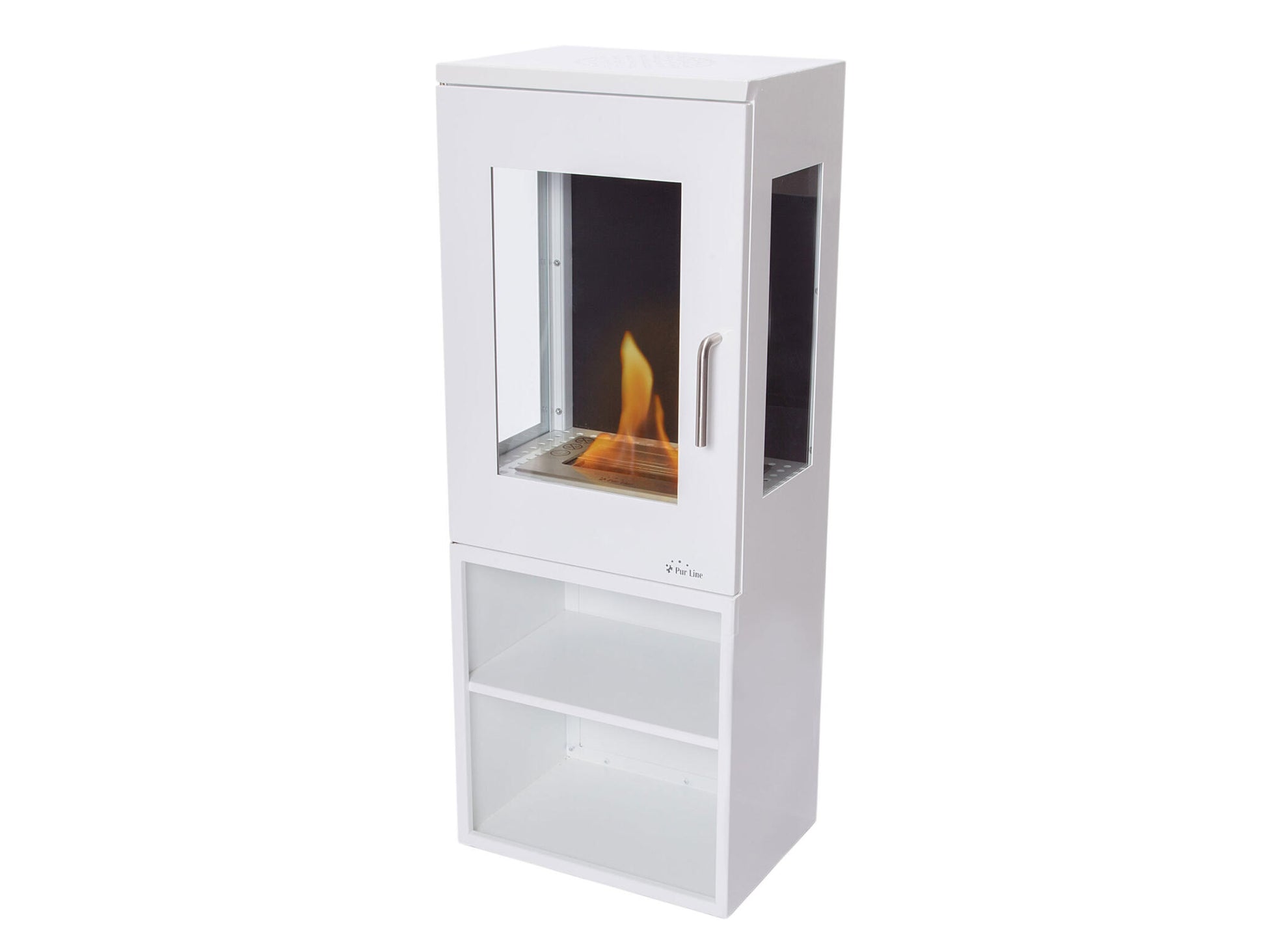Chimenea De Etanol De Suelo En Acero Blanco Con Hueco Para Almacenaje Hydros Purline_0