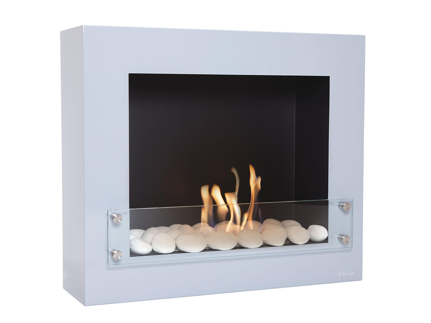 Chimenea De Etanol Mural Gris Con Cristal Y Piedras Cerámicas Bestbio Design G Purline_0