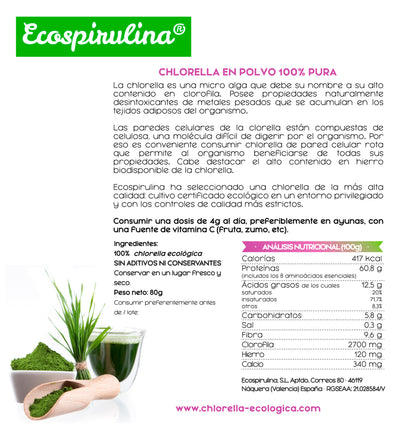 Chlorella Ecológica En Polvo De Pared Celular Rota Ecospirulina 80 G_1
