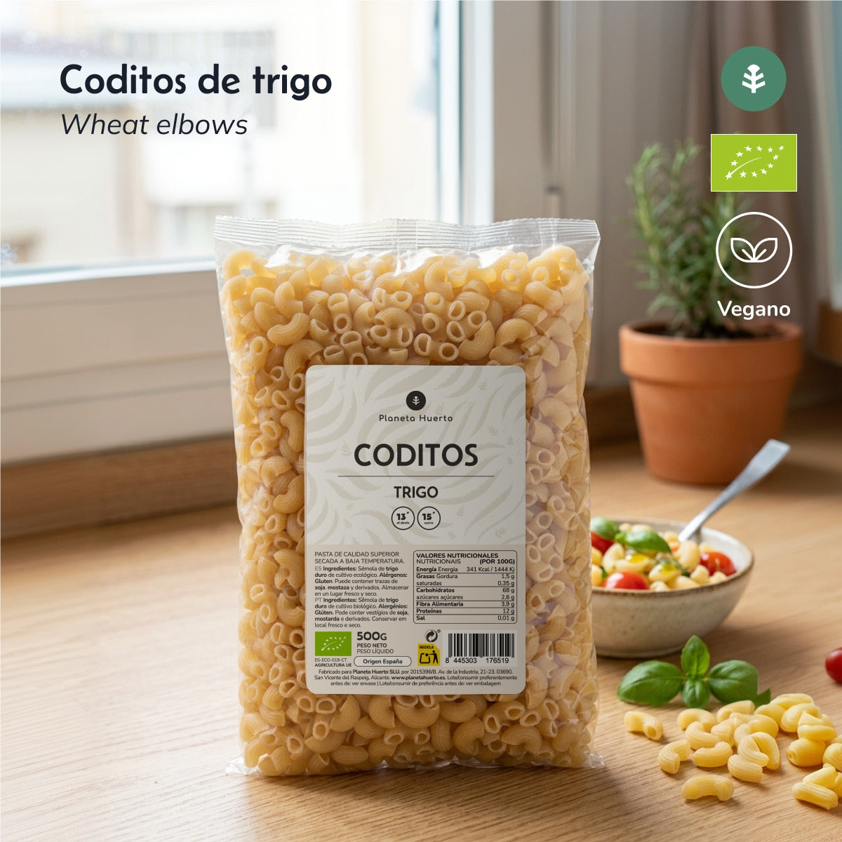 Massa Cotovelo de Trigo Biológico 500g Planeta Huerto