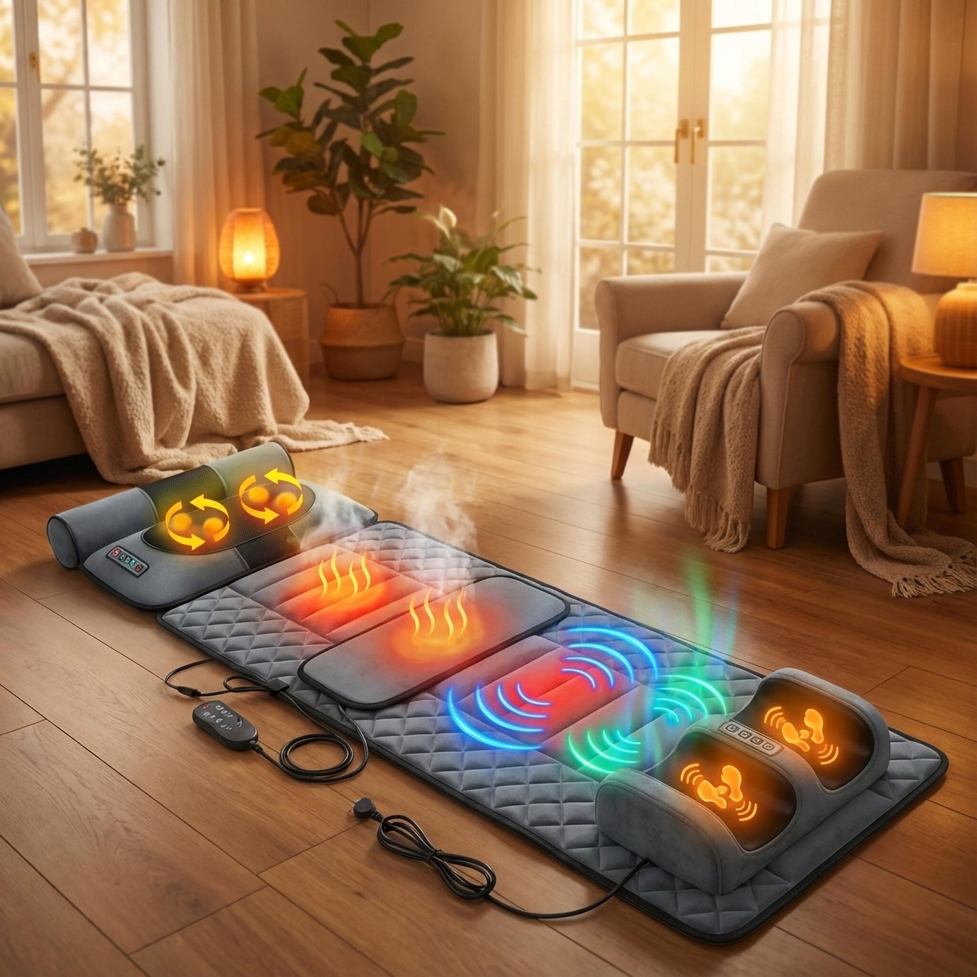 Cofre De Recuperación Y Sueño – Colchoneta De Masaje, Shiatsu Calefactable, Almohada Cervical, Cojín Y Masajeador 3d_5