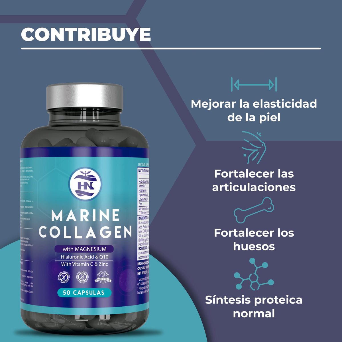 Colageno Marino Con Acido Hialuronico Con Vitamina C - 50 Capsulas - Para Articulaciones, Huesos, Piel, Cabello_1