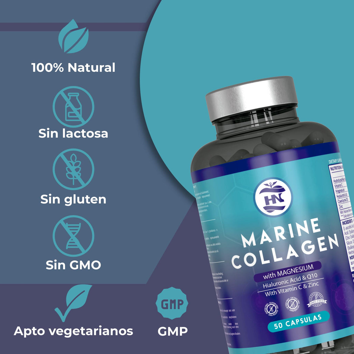 Colageno Marino Con Acido Hialuronico Con Vitamina C - 50 Capsulas - Para Articulaciones, Huesos, Piel, Cabello_3