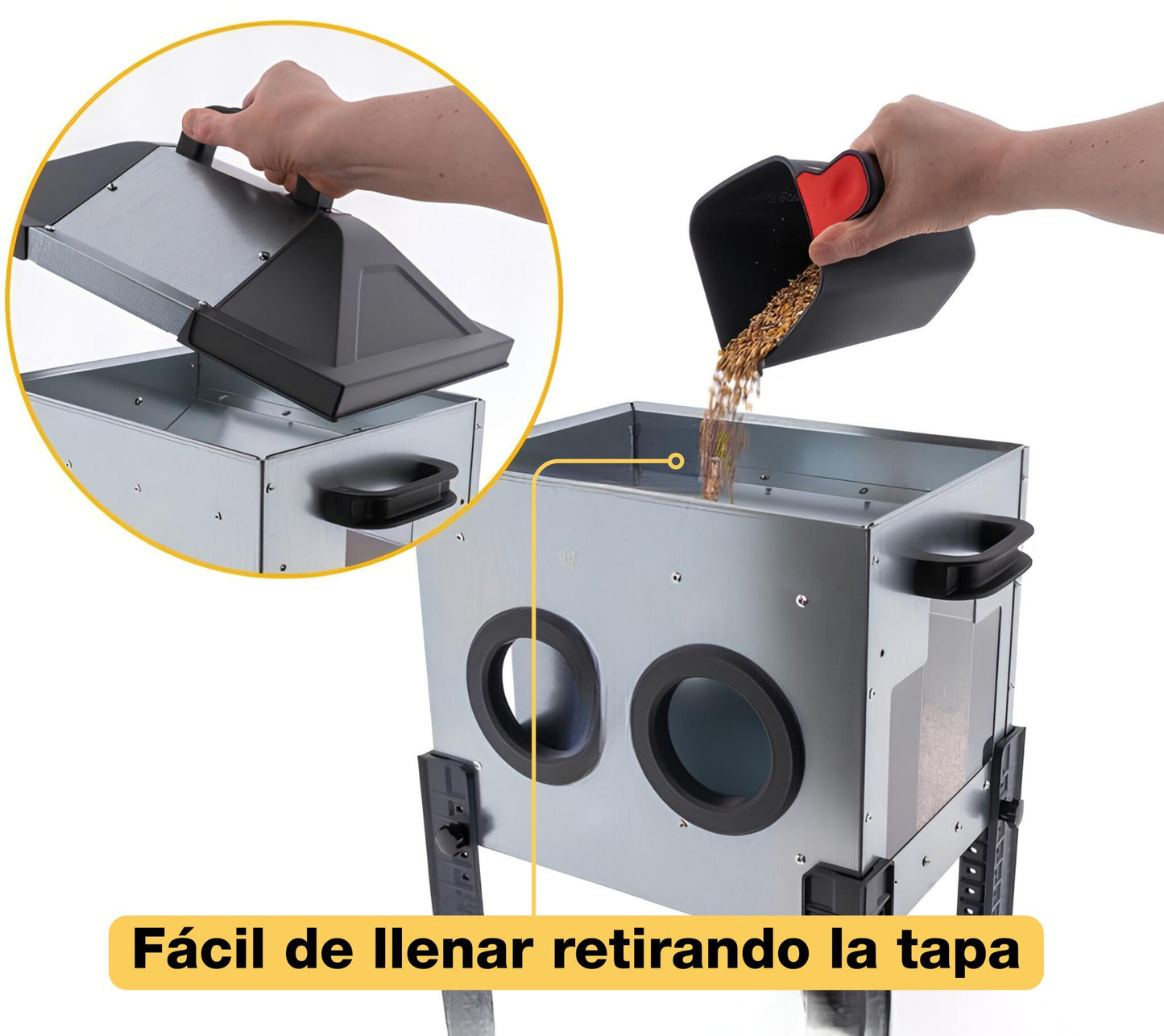 Comedero Para Gallinas Robust® | Tolva Antidesperdicio De Acero Galvanizado Para Exterior | Altura Regulable (18kg)_3