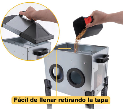Comedero Para Gallinas Robust® | Tolva Antidesperdicio De Acero Galvanizado Para Exterior | Altura Regulable (18kg)_3