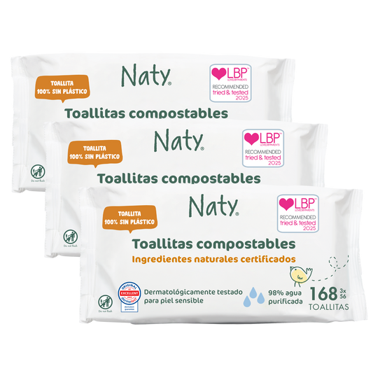 Pack de 3 lenços compostáveis ​​Naty, 3 x 56 unidades