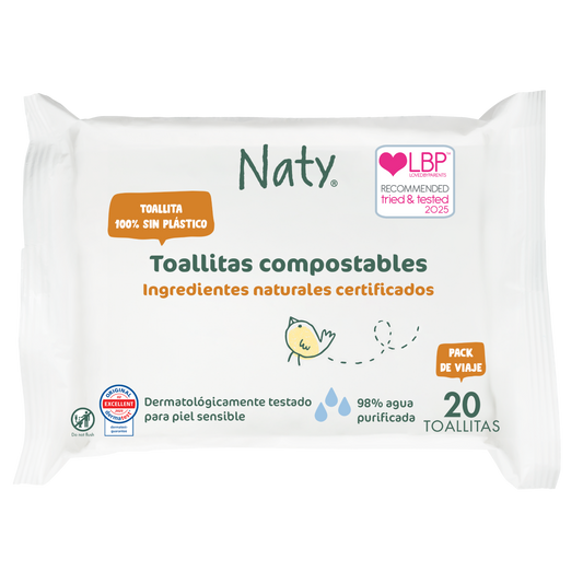 Toalhetes humedecidos tamanho viagem Naty 20 unidades