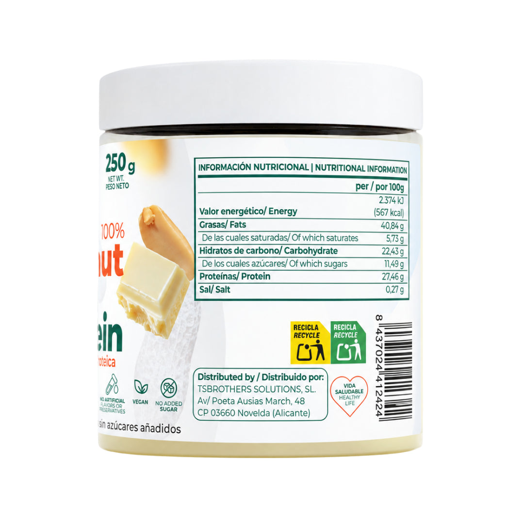 Crema de Cacahuete Tostado con Chocolate Blanco Torafood 250 gr