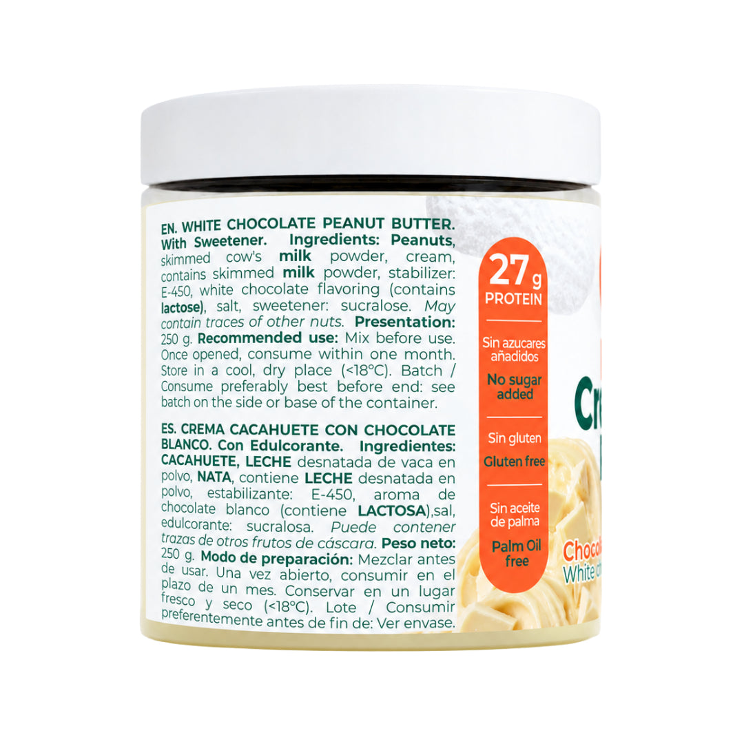 Crema de Cacahuete Tostado con Chocolate Blanco Torafood 250 gr