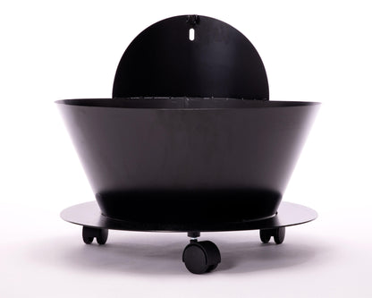 Cubo porta leña con tapa y ruedas en acero negro_4