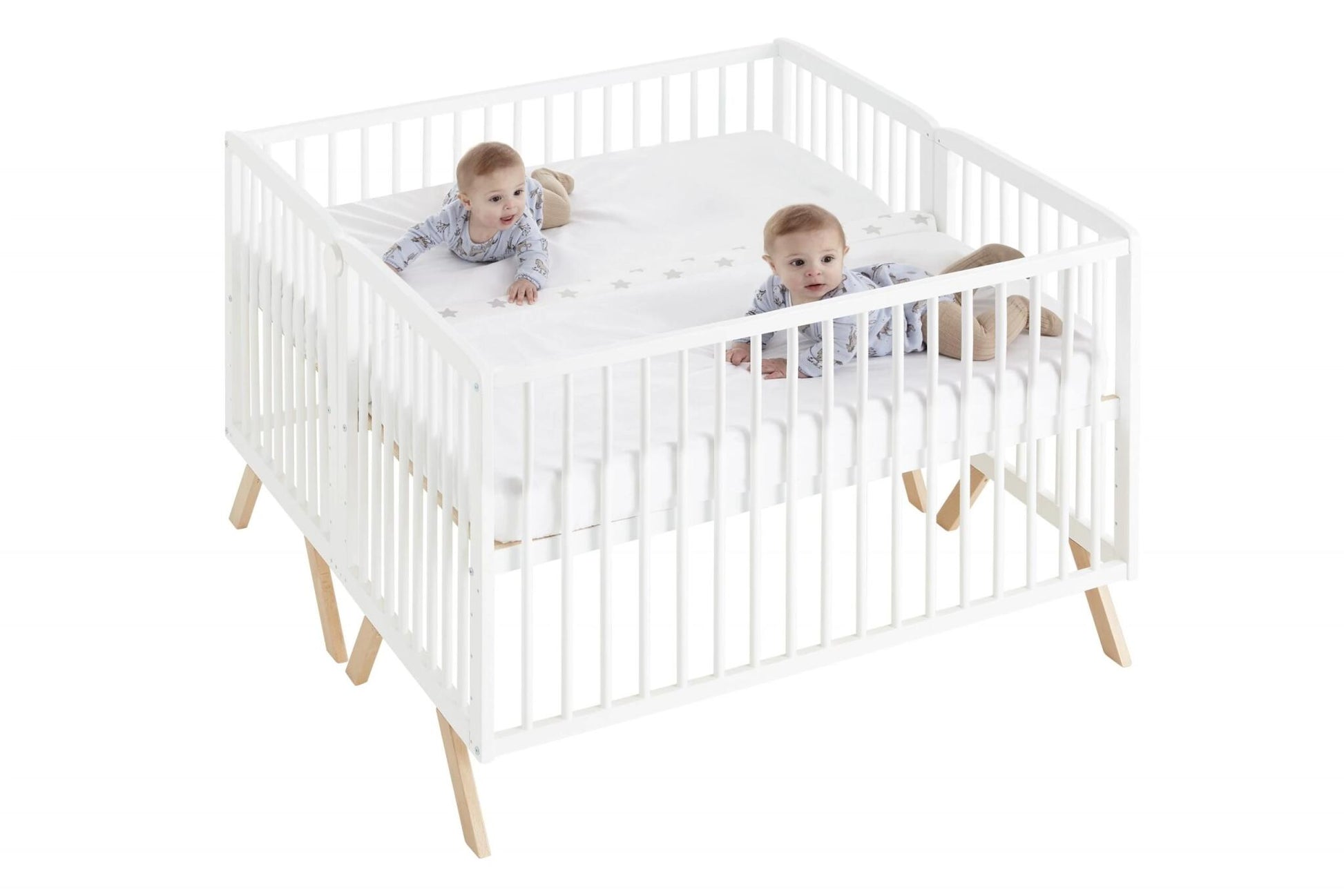 Cuna Gemelar Nuru Estilo Nórdico Infantil, Colecho Para Bebé Y Evolutiva, Apta Para Gemelos Hasta 3 Años_0