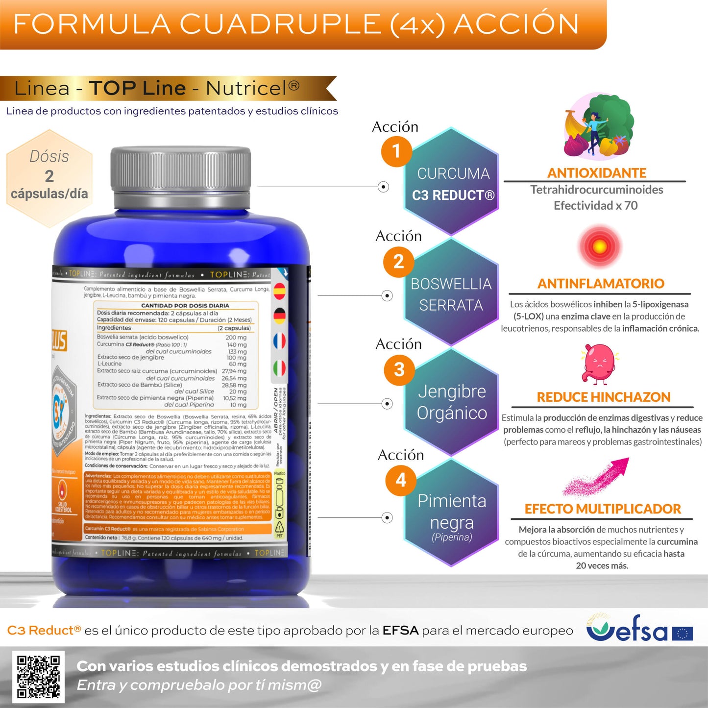 Curcuma C3 Plus Patentada C3 Reduct® + Boswelia Serrata - 120 Cápsulas - Nutricel_1
