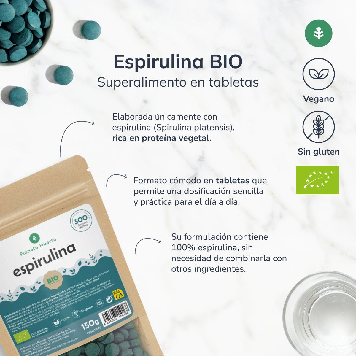 Spirulina 500mg BIO Planeta Huerto 300 comprimidos
