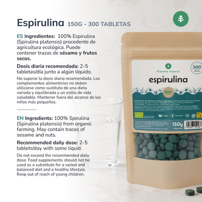 Spirulina 500mg BIO Planeta Huerto 300 comprimidos