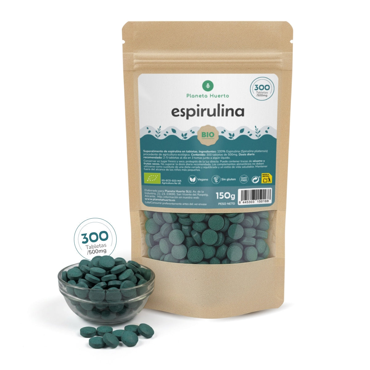Spirulina 500mg BIO Planeta Huerto 300 comprimidos