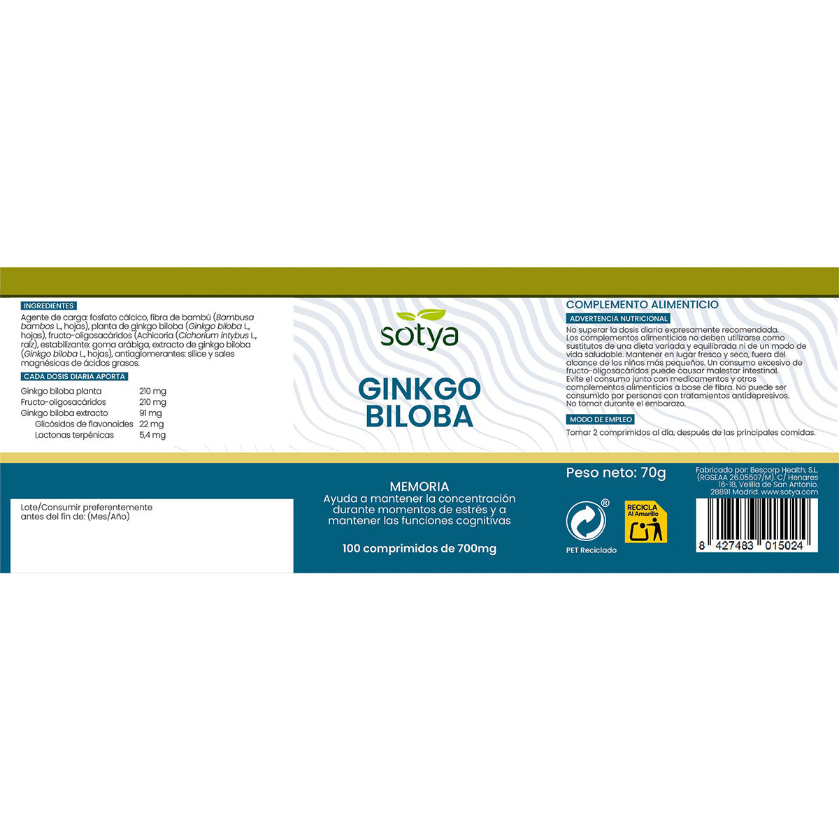 Ginkgo Biloba  Sotya 100 Comp
