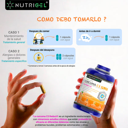 Cúrcuma C3 Plus con C3 Reduct® + Boswellia, Jengibre y Pimienta Nutricel 120 cápsulas