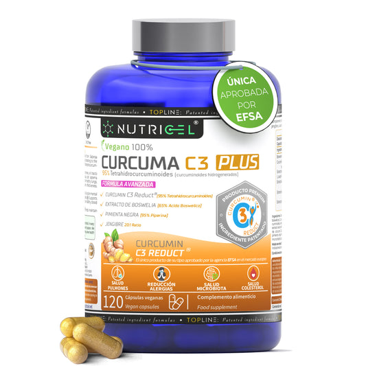 Cúrcuma C3 Plus con C3 Reduct® + Boswellia, Jengibre y Pimienta Nutricel 120 cápsulas