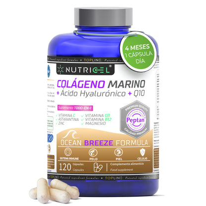Colágeno marino Peptan® + Ácido hialurónico + CoQ10 Nutricel 120 cápsulas