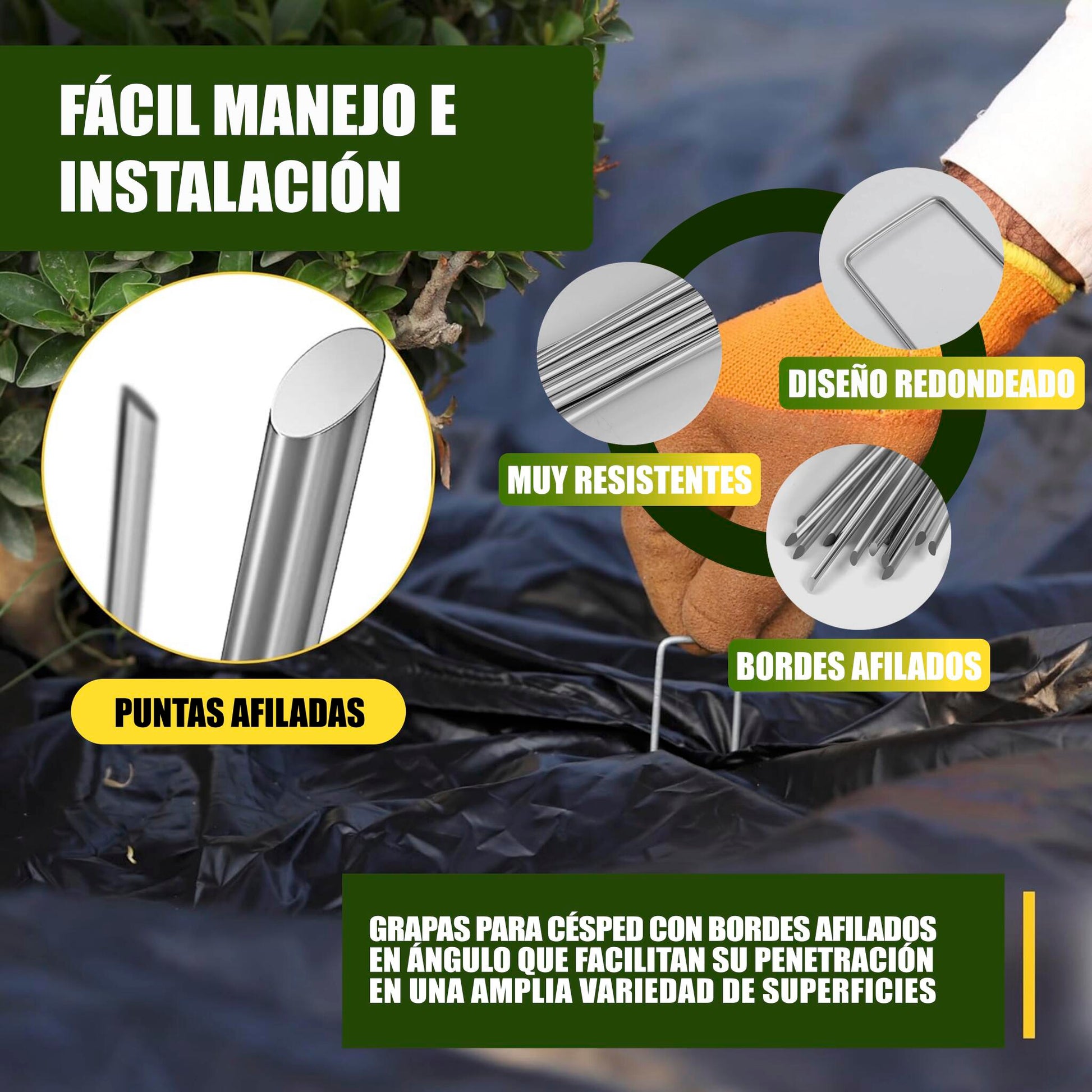 GREEN GOF 500 Grapas Para Malla Antihierba, Cesped Artificial Y Jardin. Acero Galvanizado, 15x4cm, Ø3mm._2