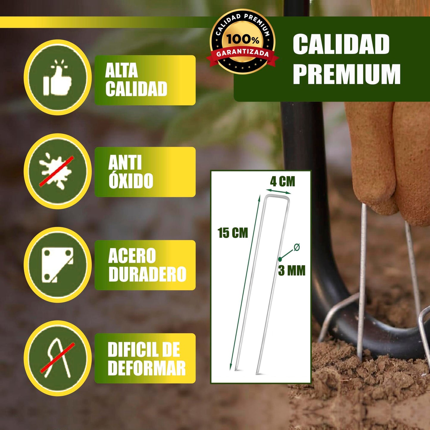 GREEN GOF 500 Grapas Para Malla Antihierba, Cesped Artificial Y Jardin. Acero Galvanizado, 15x4cm, Ø3mm._3