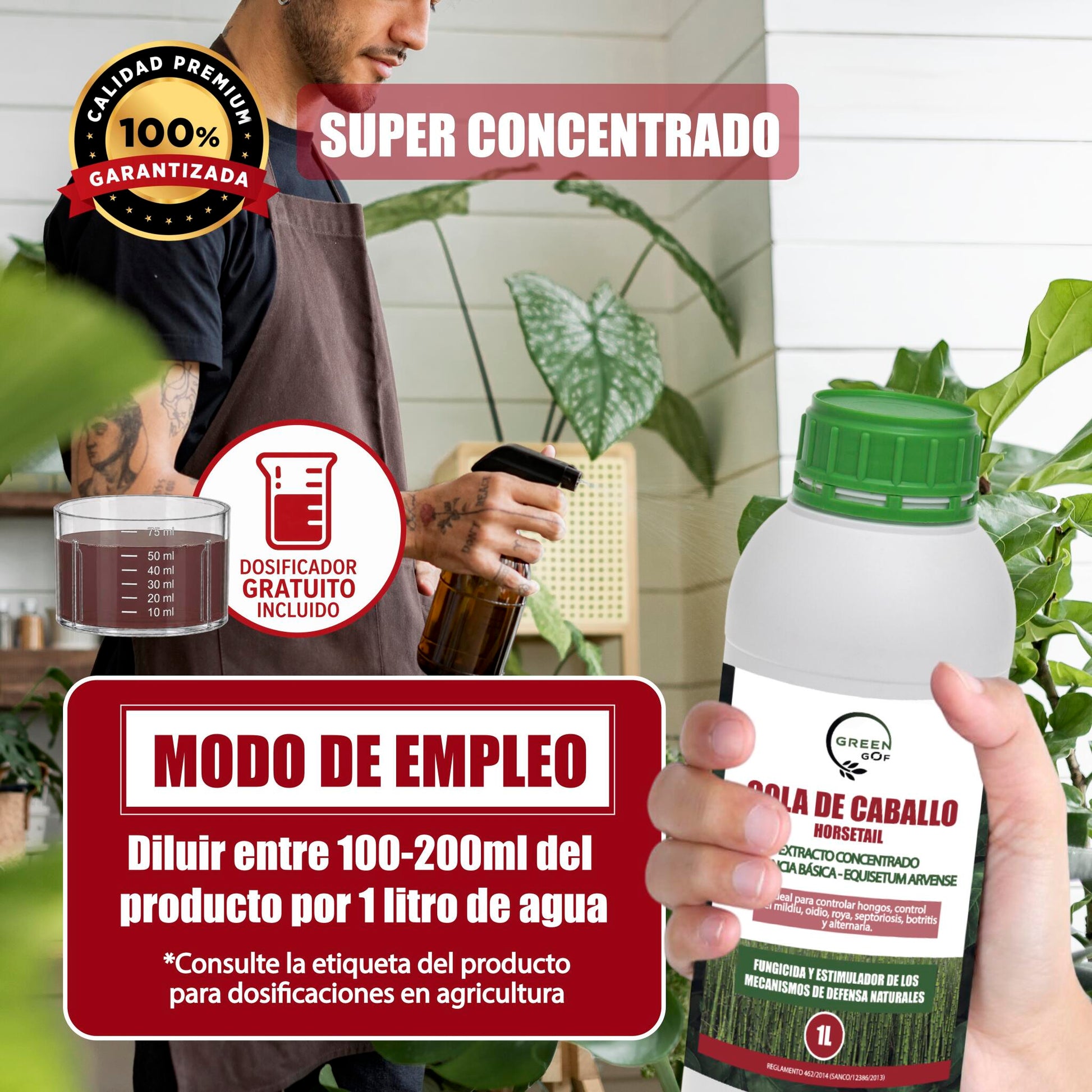 GREEN GOF Cola De Caballo, 1L. Fungicida, Bioestimulante, Orgánico y 100% Natural. Preventivo y Curativo._4