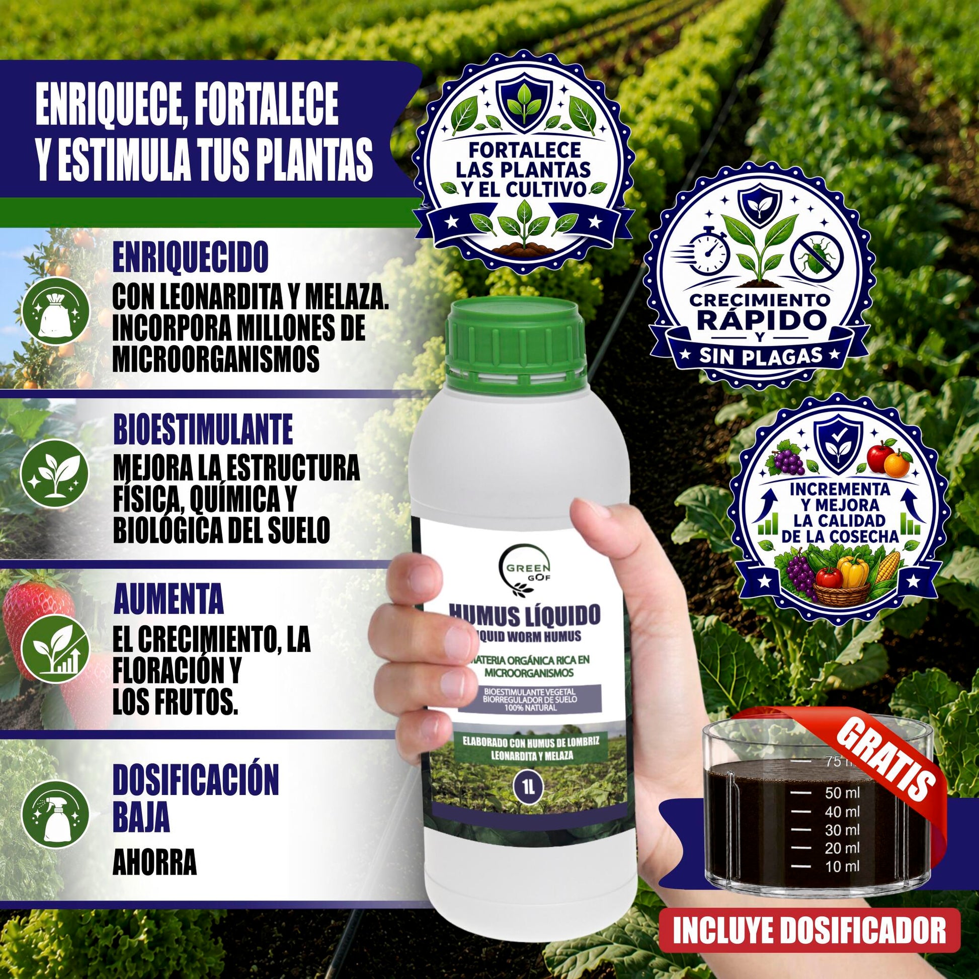 GREEN GOF Humus Líquido De Lombriz Premium 1l. Enriquecido Con Leonardita Y Melaza. Fertilizante Rico En Microorganismos_1
