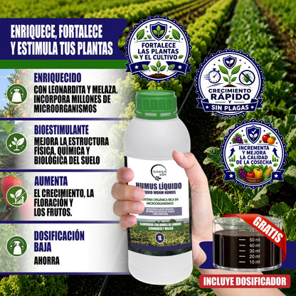 GREEN GOF Humus Líquido De Lombriz Premium 1l. Enriquecido Con Leonardita Y Melaza. Fertilizante Rico En Microorganismos_1