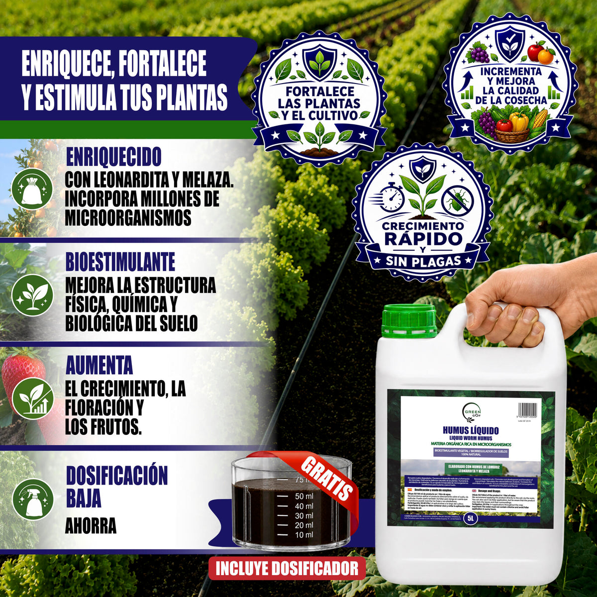 GREEN GOF Humus Líquido De Lombriz Premium 5l. Enriquecido Con Leonardita Y Melaza. Fertilizante Rico En Microorganismos_1