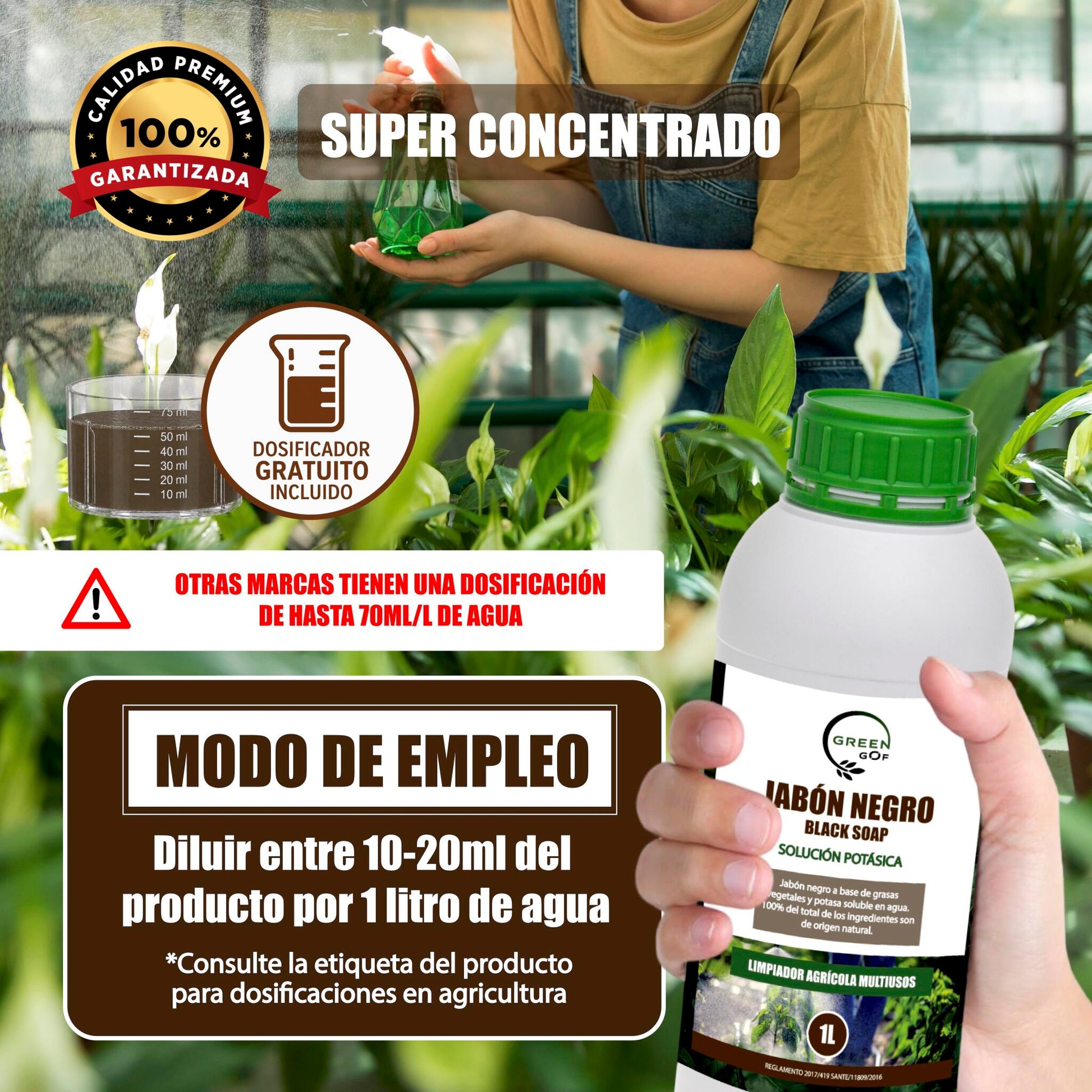 GREEN GOF Jabón Potásico Premium, 1L. Concentrado - Hongos Y Plagas - Actúa Por Contacto._4
