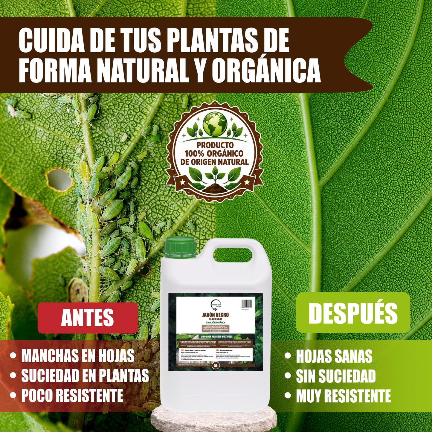 GREEN GOF Jabón Potásico Premium, 5L. Concentrado - Hongos Y Plagas - Actúa Por Contacto._5