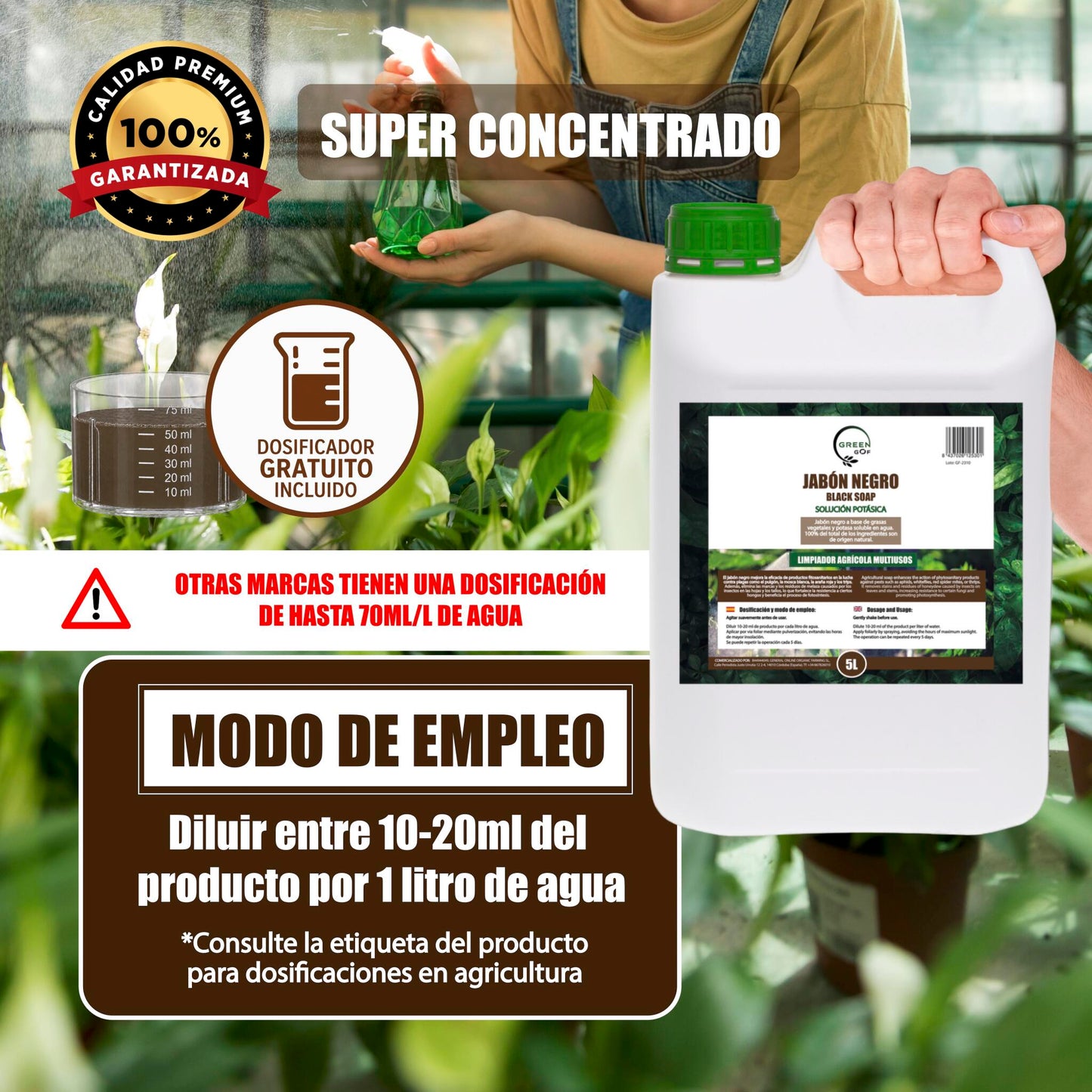 GREEN GOF Jabón Potásico Premium, 5L. Concentrado - Hongos Y Plagas - Actúa Por Contacto._4