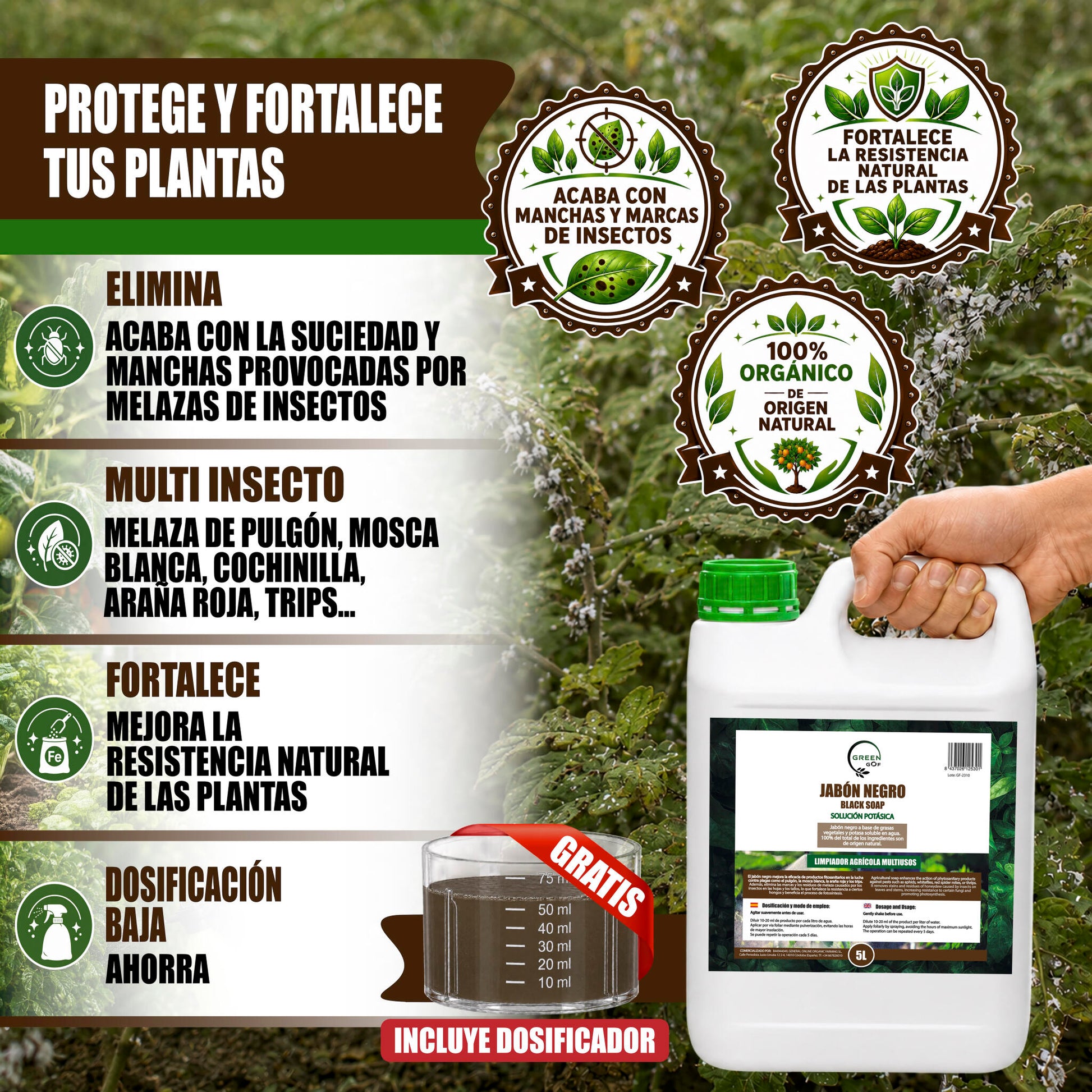 GREEN GOF Jabón Potásico Premium, 5L. Concentrado - Hongos Y Plagas - Actúa Por Contacto._1