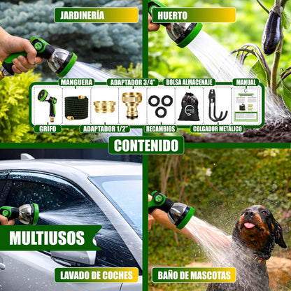 GREEN GOF Manguera De Jardín Premium 30m. 10 Funciones De Pulverización, Ligera, Extensible. Alta Resistencia. Verde_4