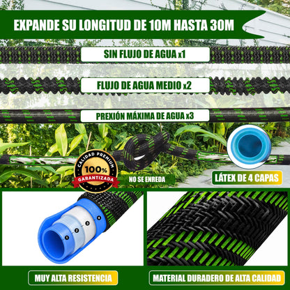 GREEN GOF Manguera De Jardín Premium 30m. 10 Funciones De Pulverización, Ligera, Extensible. Alta Resistencia. Verde_2