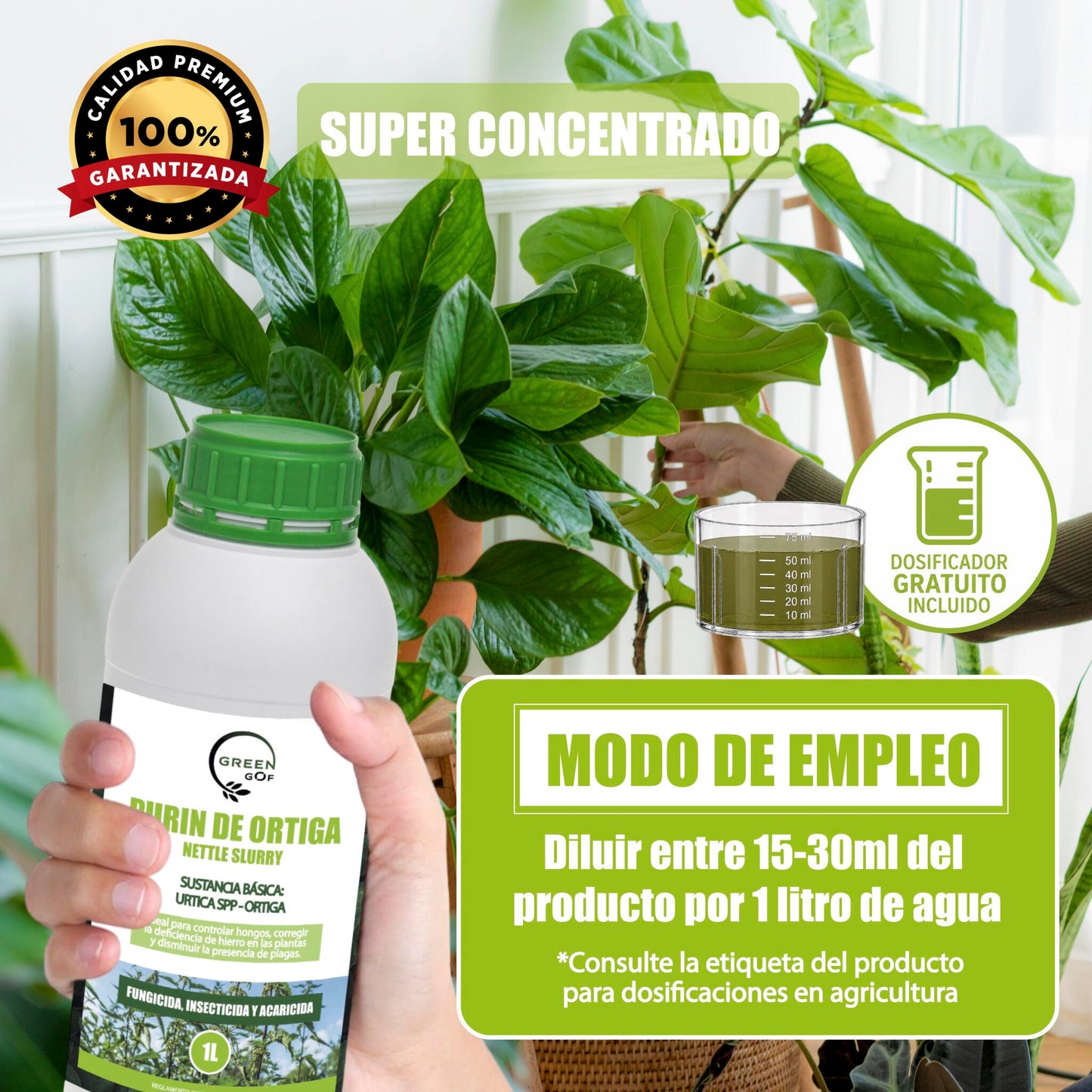 GREEN GOF Purin De Ortiga, 1L. Insecticida, Fungicida, Acaricida. Orgánico y 100% Natural. Curativo y Preventivo._4
