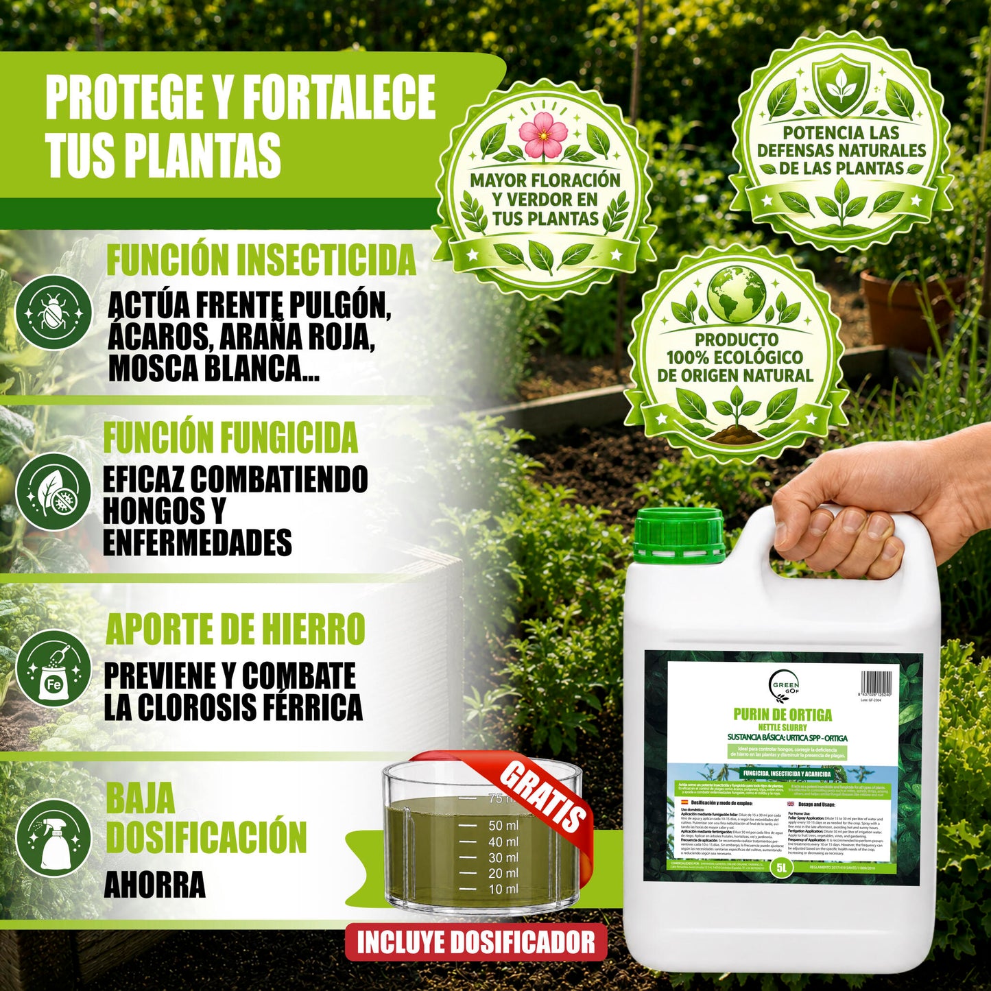 GREEN GOF Purin De Ortiga, 5L. Insecticida, Fungicida, Acaricida. Orgánico y 100% Natural. Curativo y Preventivo._1