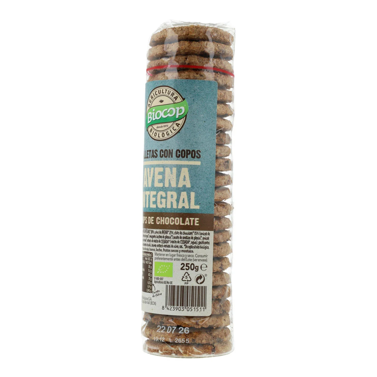 Pack Galletas Copos de Avena Integral con Chips de Choco BIO Biocop 2 uds 250 g + Lata GRATIS Biocop