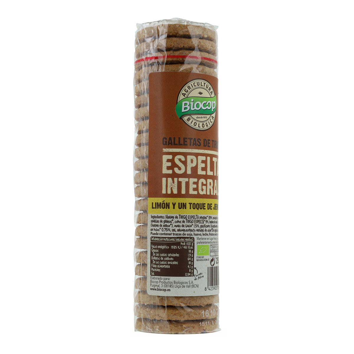 Bolacha Integral de Espelta, Gengibre e Limão Biocop 250g