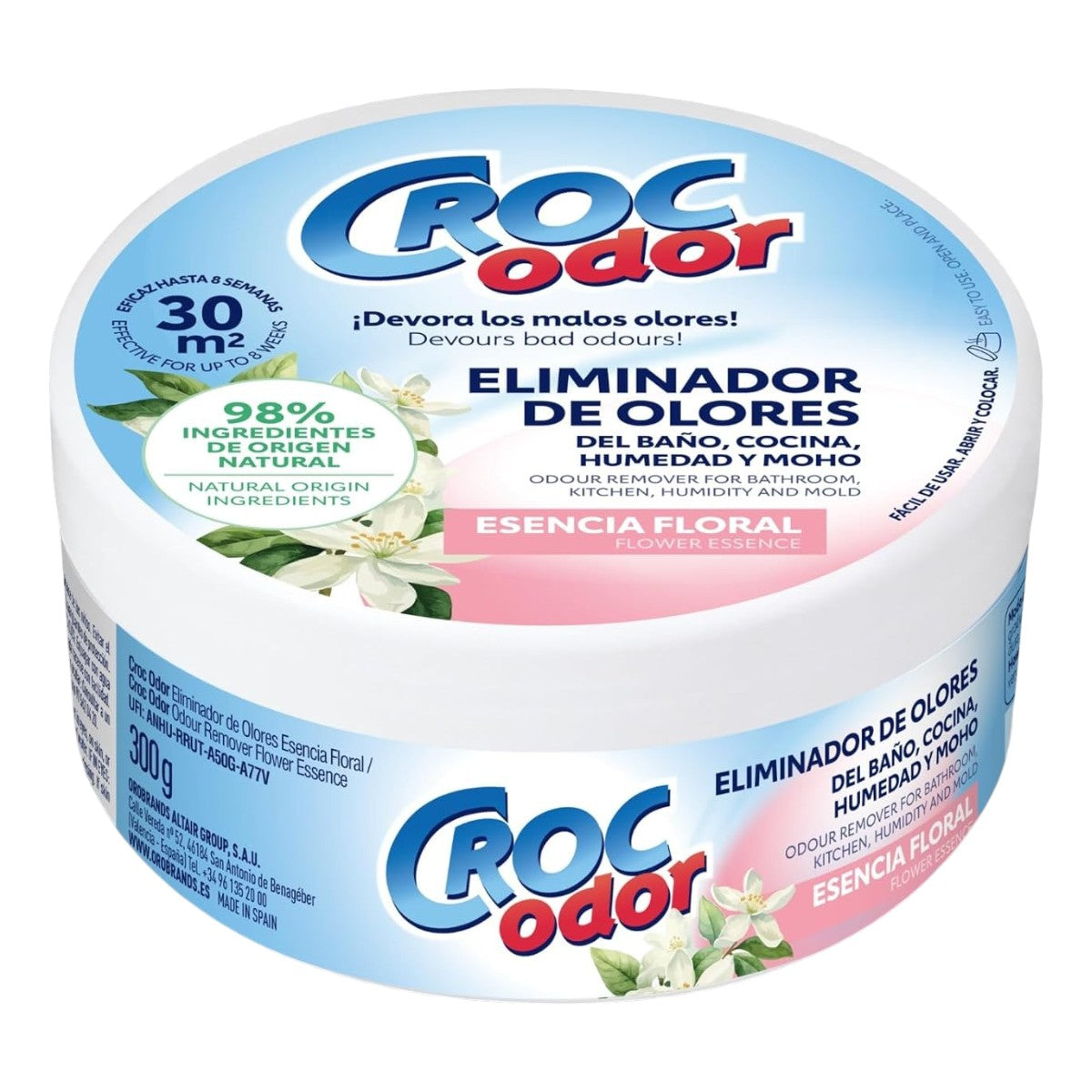 Gel Eliminador de Olores Esencia Floral 300g Baño, Cocina, Tabaco y Moho CROCODOR
