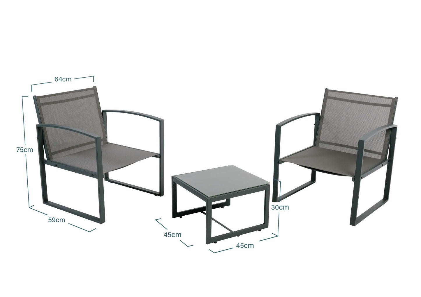 Jakarta Mueble De Jardín 2 Plazas Texaline Y Acero Gris Antracita 2 Sillones + 1 Mesa De Centro - Muebles De Jardín_2