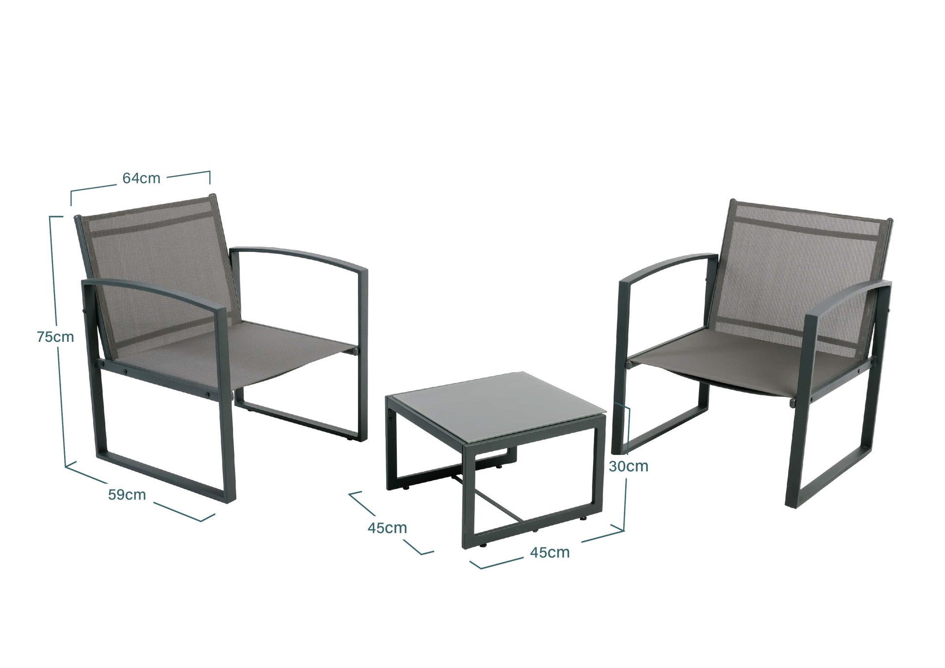 Jakarta Mueble De Jardín 2 Plazas Texaline Y Acero Gris Antracita 2 Sillones + 1 Mesa De Centro - Muebles De Jardín_2