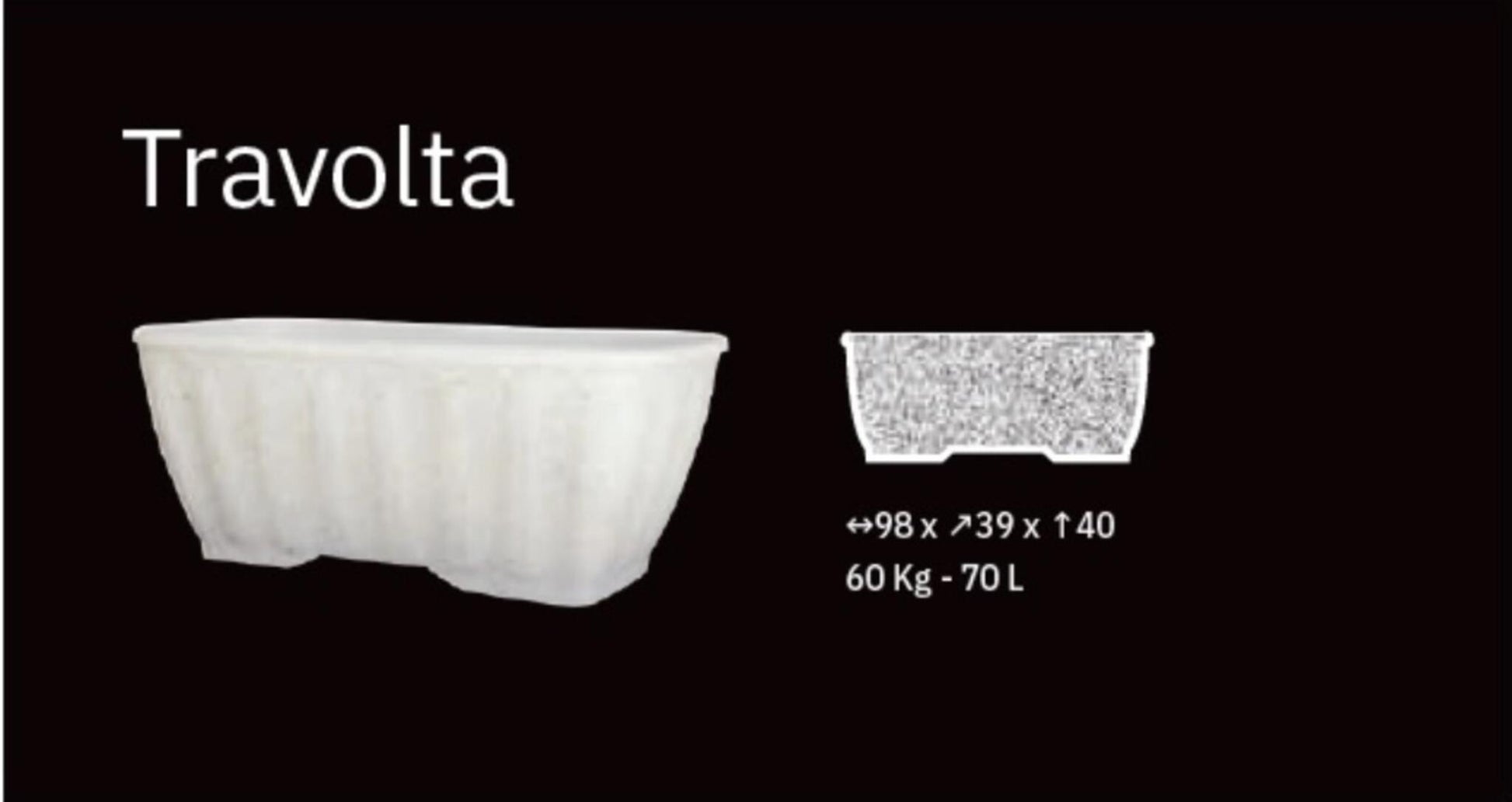Jardinera De Granito Travolta. 98 cm de largo, 40 cm de alto y 39 cm de ancho. Peso: 60 kilos. Capacidad: 70 litros_1